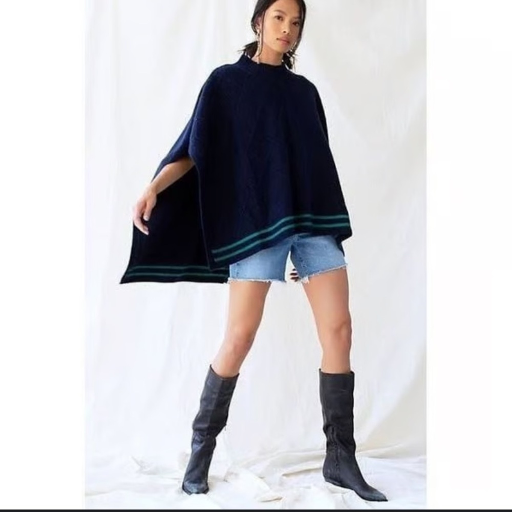 NWT Free People Harbor Stripe‎ Cable Knit Poncho